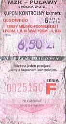 Communication of the city: Puławy (Polska) - ticket abverse. <IMG SRC=img_upload/_0karnetkk.png alt="kupon kontrolny karnetu">