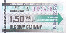 Communication of the city: Puławy (Polska) - ticket abverse. <IMG SRC=img_upload/_0wymiana2.png>