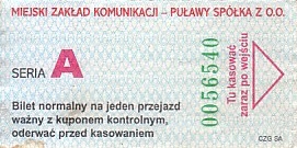 Communication of the city: Puławy (Polska) - ticket abverse. <IMG SRC=img_upload/_0karnet.png alt="karnet">