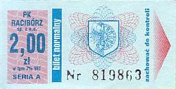 Communication of the city: Racibórz (Polska) - ticket abverse. 