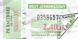 Communication of the city: Racibórz (Polska) - ticket abverse. <IMG SRC=img_upload/_przebitka.png alt="przebitka">