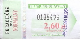 Communication of the city: Racibórz (Polska) - ticket abverse. 