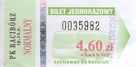 Communication of the city: Racibórz (Polska) - ticket abverse