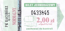 Communication of the city: Racibórz (Polska) - ticket abverse