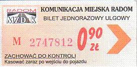Communication of the city: Radom (Polska) - ticket abverse. 