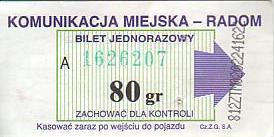 Communication of the city: Radom (Polska) - ticket abverse. 
