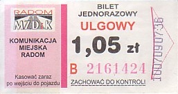 Communication of the city: Radom (Polska) - ticket abverse. <IMG SRC=img_upload/_pasekIRISAFE.png alt="pasek IRISAFE">