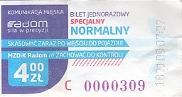 Communication of the city: Radom (Polska) - ticket abverse. <IMG SRC=img_upload/_pasekIRISAFE6.png alt="pasek IRISAFE">