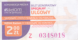 Communication of the city: Radom (Polska) - ticket abverse. <IMG SRC=img_upload/_pasekIRISAFE6.png alt="pasek IRISAFE"><IMG SRC=img_upload/_0wymiana2.png>