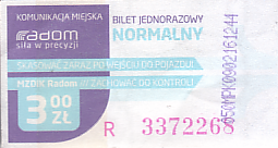 Communication of the city: Radom (Polska) - ticket abverse. <IMG SRC=img_upload/_pasekIRISAFE6.png alt="pasek IRISAFE"><IMG SRC=img_upload/_0wymiana2.png>