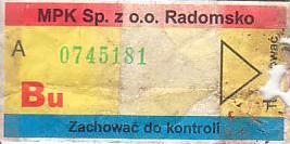 Communication of the city: Radomsko (Polska) - ticket abverse. 