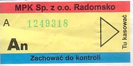 Communication of the city: Radomsko (Polska) - ticket abverse. 