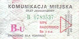 Communication of the city: Radomsko (Polska) - ticket abverse
