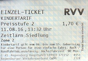 Communication of the city: Regensburg (Niemcy) - ticket abverse