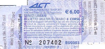 Communication of the city: Reggio nell Emilia (Włochy) - ticket abverse. 