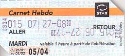 Communication of the city: Rennes (Francja) - ticket abverse