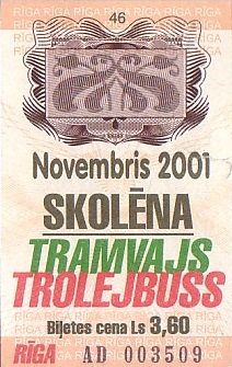 Communication of the city: Rīga (Łotwa) - ticket abverse