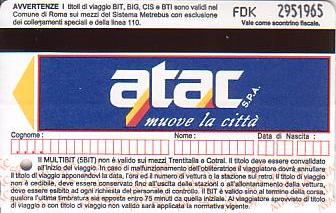 Communication of the city: Roma (Włochy) - ticket abverse. cena: 4€