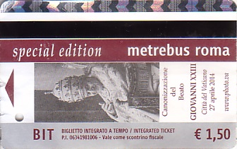 Communication of the city: Roma (Włochy) - ticket abverse. bilet wydany z okazji kanonizacji papieża Jana XXIII