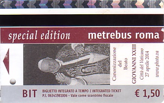 Communication of the city: Roma (Włochy) - ticket abverse. bilet wydany z okazji kanonizacji papieża Jana XXIII