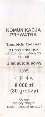 Communication of the city: Rossosz (Polska) - ticket abverse. 