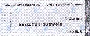 Communication of the city: Rostock (Niemcy) - ticket abverse. Straßenbahn = tramwaj