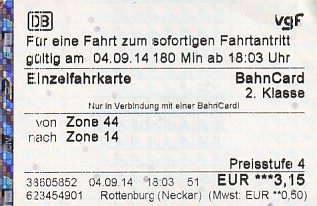 Communication of the city: Freudenstadt (Niemcy) - ticket abverse