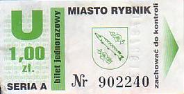 Communication of the city: Rybnik (Polska) - ticket abverse. błyszczące "M"