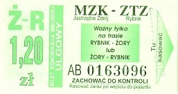 Communication of the city: Rybnik (Polska) - ticket abverse. Rybnik - Żory