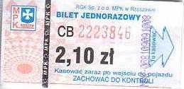 Communication of the city: Rzeszów (Polska) - ticket abverse. <IMG SRC=img_upload/_0wymiana3.png>