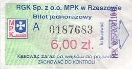 Communication of the city: Rzeszów (Polska) - ticket abverse. <IMG SRC=img_upload/_przebitka.png alt="przebitka">