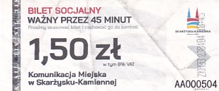 Communication of the city: Skarżysko-Kamienna (Polska) - ticket abverse. 
