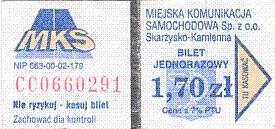 Communication of the city: Skarżysko-Kamienna (Polska) - ticket abverse. NIP pod logiem <IMG SRC=img_upload/_0wymiana1.png><IMG SRC=img_upload/_0wymiana2.png>