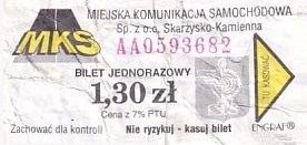 Communication of the city: Skarżysko-Kamienna (Polska) - ticket abverse. 