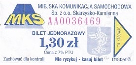 Communication of the city: Skarżysko-Kamienna (Polska) - ticket abverse. 