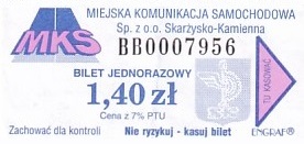 Communication of the city: Skarżysko-Kamienna (Polska) - ticket abverse. 