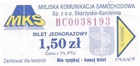 Communication of the city: Skarżysko-Kamienna (Polska) - ticket abverse. 