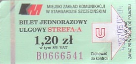 Communication of the city: Stargard (Polska) - ticket abverse