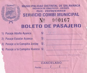 Communication of the city: Salamanca (Peru) - ticket abverse