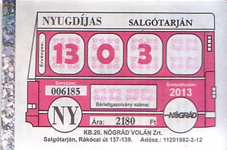 Communication of the city: Salgótarján (Węgry) - ticket abverse