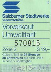 Communication of the city: Salzburg (Austria) - ticket abverse. 