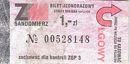 Communication of the city: Sandomierz (Polska) - ticket abverse