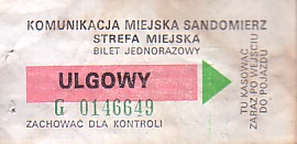 Communication of the city: Sandomierz (Polska) - ticket abverse