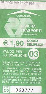 Communication of the city: Sanremo (Włochy) - ticket abverse