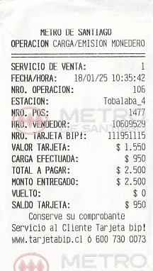 Communication of the city: Santiago (Chile) - ticket abverse.