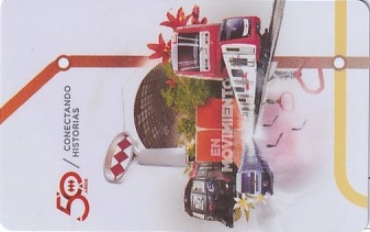 Communication of the city: Santiago (Chile) - ticket abverse. <IMG SRC=img_upload/_chip.png alt="plastikowa karta elektroniczna, karta miejska"> bilet okolicznościowy
50 lat komunikacji miejskiej