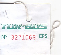 Communication of the city: Santiago (Chile) - ticket abverse. zawieszka na bagaż wykorzystywana w autobusach Tur-Bus obsługujących trasę z lotniska do miasta.
