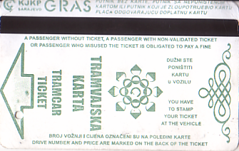 Communication of the city: Sarajevo (Bośnia i Hercegowina) - ticket abverse. kolor biletu - zielony
na odwrocie cena 1,60 KM

