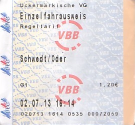 Communication of the city: Schwedt {Oder} (Niemcy) - ticket abverse. 