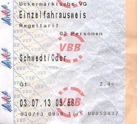 Communication of the city: Schwedt {Oder} (Niemcy) - ticket abverse. 
